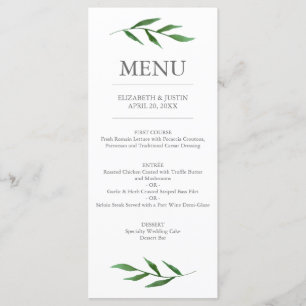 Lush Leaves Elegant Waterverf Wedding Menu