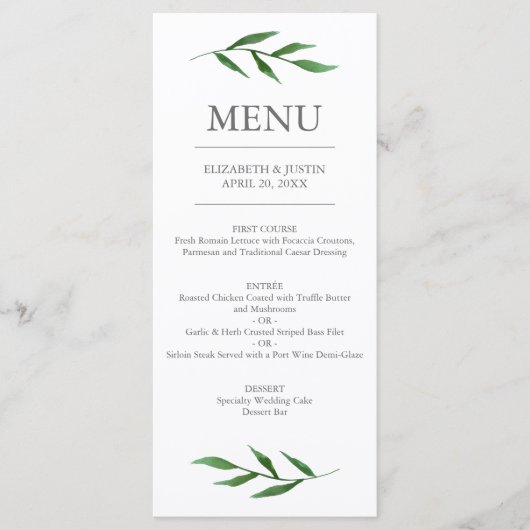Lush Leaves Elegant Waterverf Wedding Menu (Voorkant)