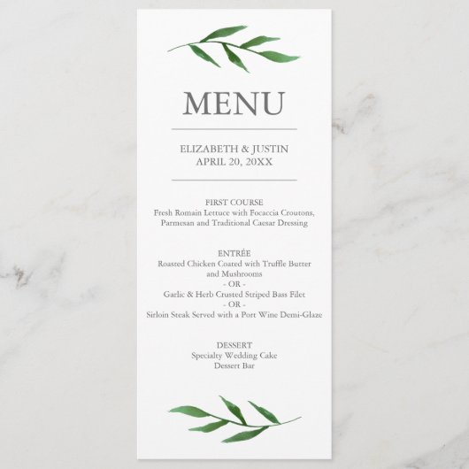 Lush Leaves Elegant Waterverf Wedding Menu (Voorkant)