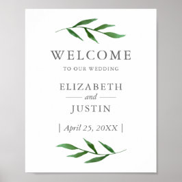 Lush Leaves Elegant Waterverf Wedding Sign Poster