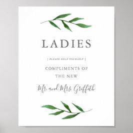 Lush Leaves Elegant Wedding Bathroom Sign - Dames Poster