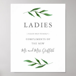 Lush Leaves Elegant Wedding Bathroom Sign - Dames Poster