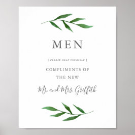 Lush Leaves Elegant Wedding Bathroom Sign - Mannen Poster