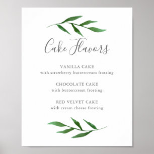 Lush Leaves Elegant Wedding Cake Flavors Menu Sign Poster