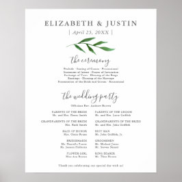 Lush Leaves Elegant Wedding Ceremony Program Sign Poster