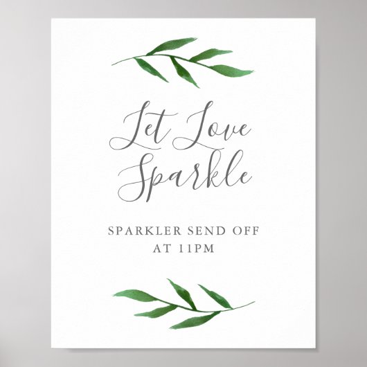 Lush Leaves Elegant Wedding Let Love Sparkle Sign Poster (Voorkant)