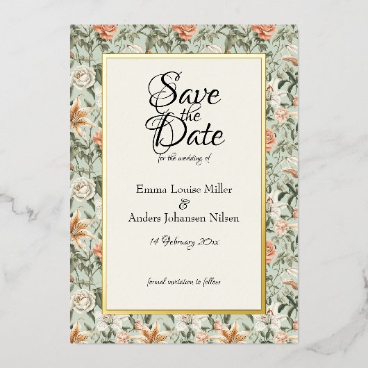 Lush Luxe, Tiger Lily & Mint, Bewaar de datum Folie Uitnodiging (Voorkant)