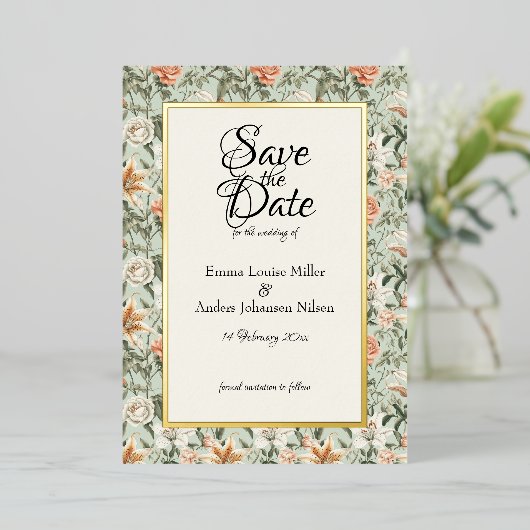 Lush Luxe, Tiger Lily & Mint, Bewaar de datum Folie Uitnodiging (Staand Voorkant)