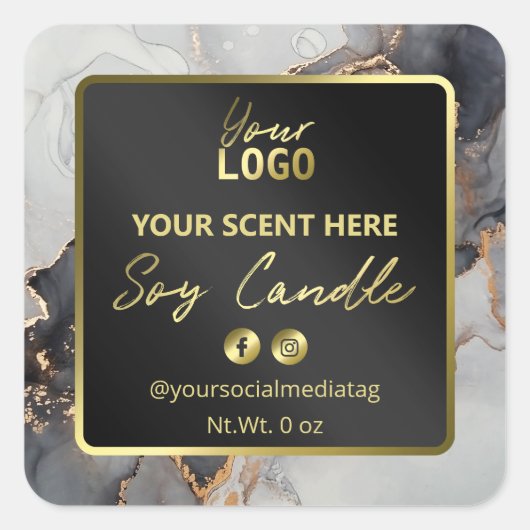 Lush Luxury Ink Black en Gold Soy Candle Labels (Voorkant)