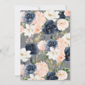 Lush Magnolia Floral Navy Blue Pink Baby shower Kaart (Achterkant)