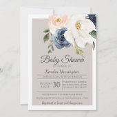 Lush Magnolia Roos Gray Navy & Blush Baby shower Kaart (Voorkant)