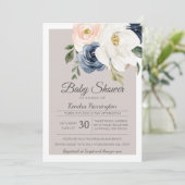 Lush Magnolia Roos Gray Navy & Blush Baby shower Kaart (Staand voorkant)