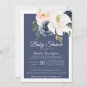 Lush Magnolia Roos Navy Blue & Blush Baby shower Kaart (Voorkant)