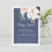 Lush Magnolia Roos Navy Blue & Blush Baby shower Kaart (Staand voorkant)