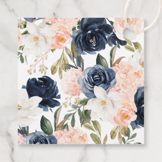 Lush Magnolia Roos Navy Blue & Blush Vrijgezellenf Bedankjes Labels (Achterkant)