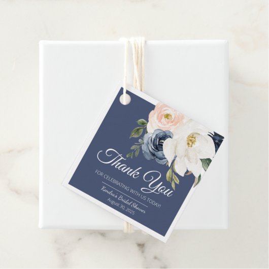 Lush Magnolia Roos Navy Blue & Blush Vrijgezellenf Bedankjes Labels (In situ)
