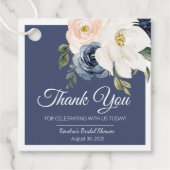 Lush Magnolia Roos Navy Blue & Blush Vrijgezellenf Bedankjes Labels (Voorkant)