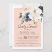 Lush Magnolia Roos Navy Blue Pink Baby shower Kaart (Voorkant)