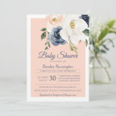 Lush Magnolia Roos Navy Blue Pink Baby shower Kaart (Staand voorkant)