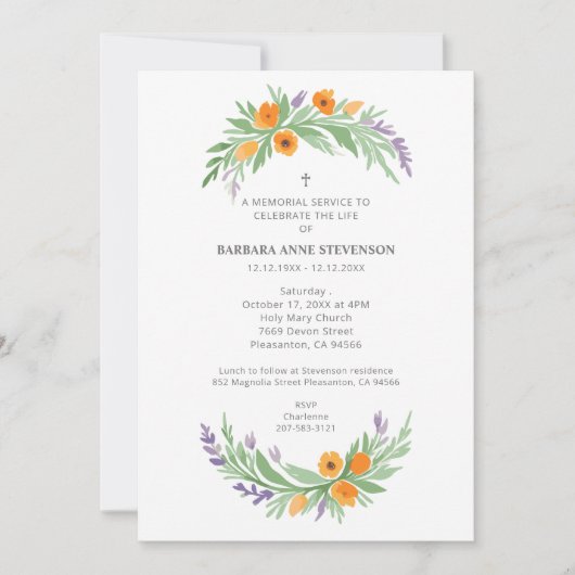 Lush Minimalist Floral Oval Effect Photo Funeral  Kaart (Voorkant)