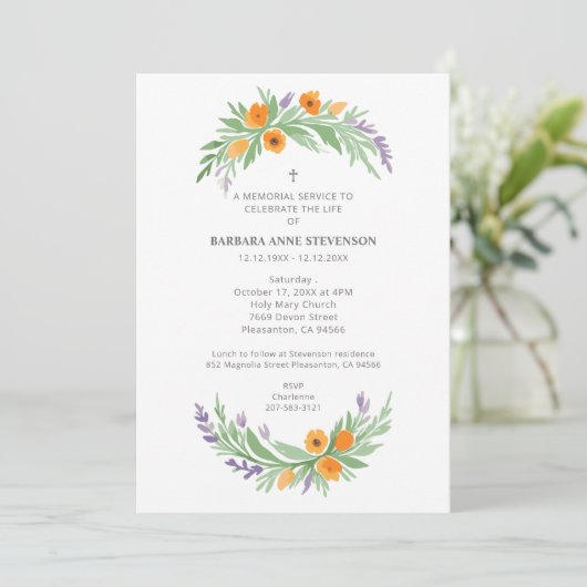 Lush Minimalist Floral Oval Effect Photo Funeral  Kaart (Staand voorkant)