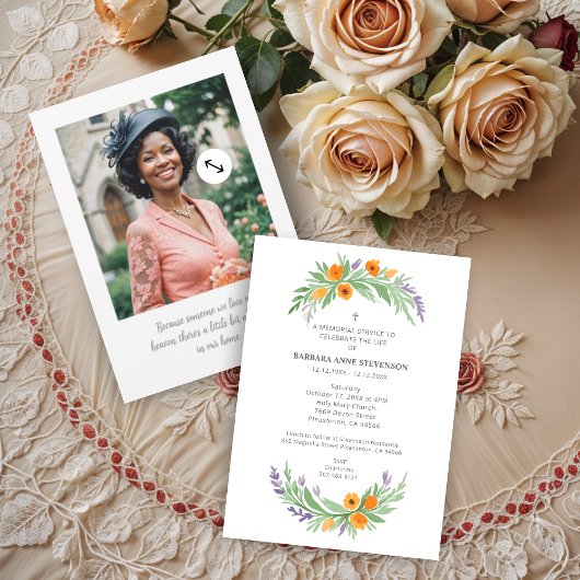 Lush Minimalist Floral Oval Effect Photo Funeral  Kaart