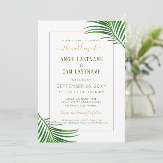 Lush Modern Tropical Greenery Wedding Invitation (Staand voorkant)