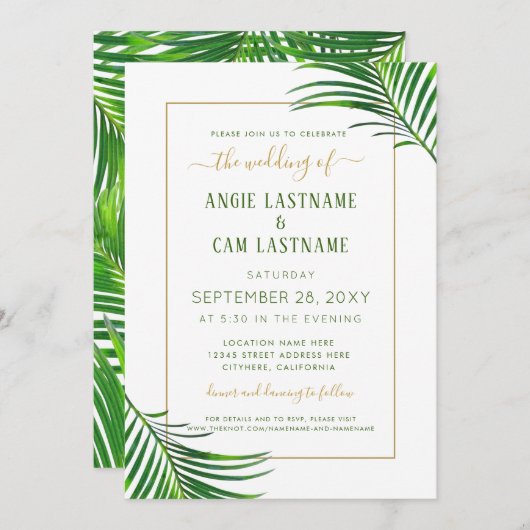 Lush Modern Tropical Greenery Wedding Invitation (Voorkant / Achterkant)