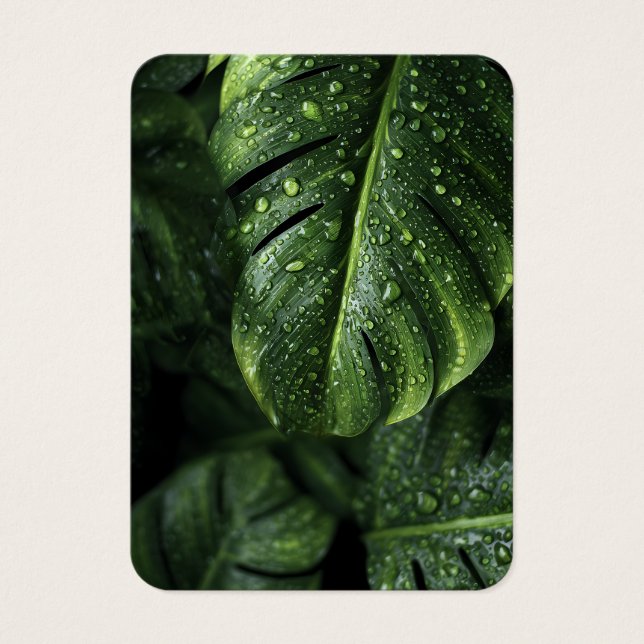 Lush Monstera Leaves with Morning Dew Drops Visitekaartje (Voorkant)