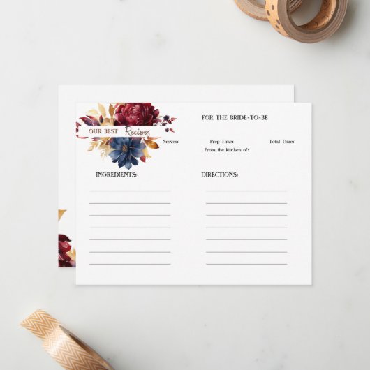 Lush Navy Wijn Bloemen Vrijgezellenfeest Recept Notitiekaartje (Voorkant / Achterkant in situ)