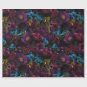Lush paarse antiek bloemen op zwarte blauw cadeaupapier (Vlak)