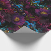 Lush paarse antiek bloemen op zwarte blauw cadeaupapier (Hoek)
