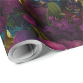 Lush paarse antiek bloemen op zwarte blauw cadeaupapier (Rol Hoek)