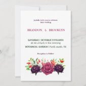 Lush Paarse Floral Waterverf Wedding Kaart (Voorkant)