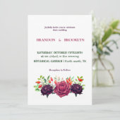 Lush Paarse Floral Waterverf Wedding Kaart (Staand voorkant)