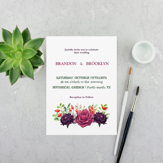 Lush Paarse Floral Waterverf Wedding Kaart