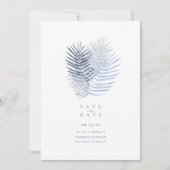 Lush Palm Leaf Wedding Blue ID956 Save The Date (Voorkant)