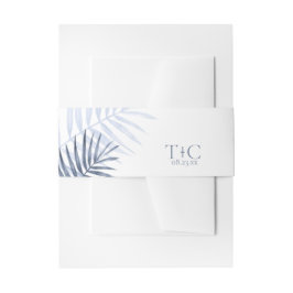 Lush Palm Leaf Wedding Blue/White ID956 Uitnodigingen Wikkel