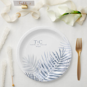 Lush Palm Leaf Wedding Blue/Wht ID956 Papieren Bordje