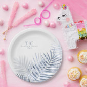 Lush Palm Leaf Wedding Blue/Wht ID956 Papieren Bordje (Feest)