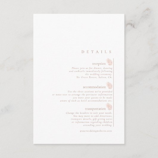 Lush Palm Leaf Wedding Details Terra Cotta ID956 Informatiekaartje (Voorkant)