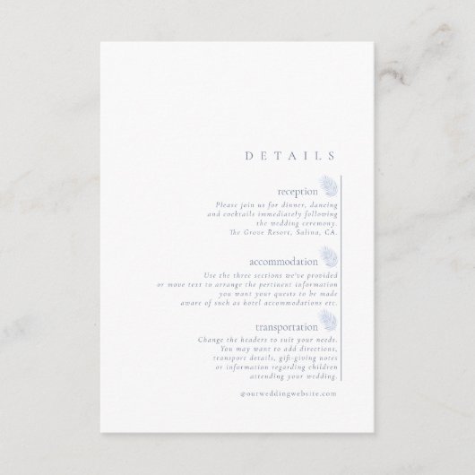 Lush Palm Leaf Wedding Details Windsor Blue ID956 Informatiekaartje (Voorkant)
