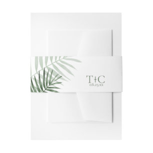 Lush Palm Leaf Wedding Green/White ID956 Uitnodigingen Wikkel