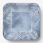 Lush Palm Leaf Wedding Lijst Windsor Blue ID956 Papieren Bordje (Voorkant)