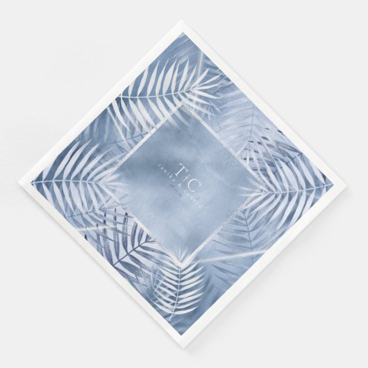 Lush Palm Leaf Wedding Lijst Windsor Blue ID956 Servet (Hoek)
