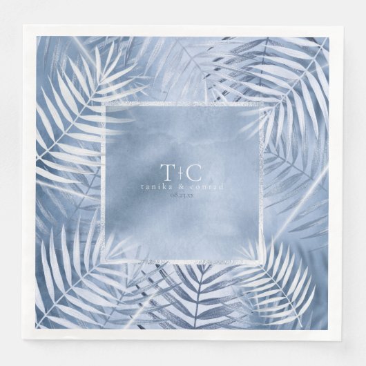 Lush Palm Leaf Wedding Lijst Windsor Blue ID956 Servet (Voorkant)
