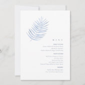 Lush Palm Leaf Wedding Menu Blue ID956 (Voorkant)