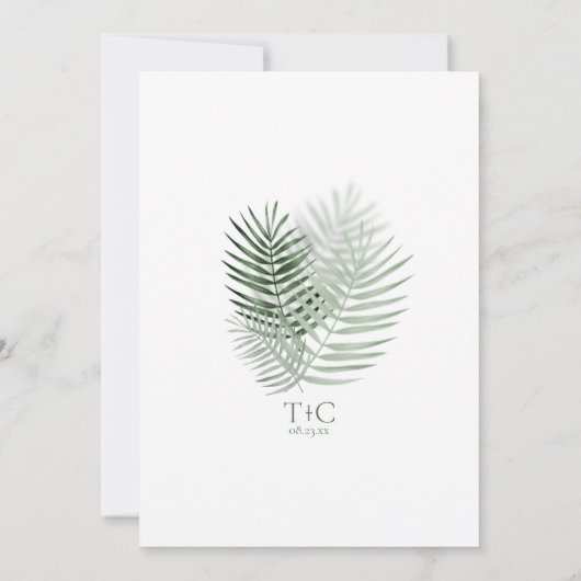 Lush Palm Leaf Wedding Menu Moss Green ID956 (Achterkant)