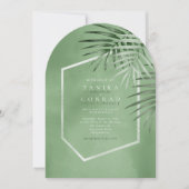Lush Palm Leaf Wedding Moss Green Arch ID956 Kaart (Voorkant)