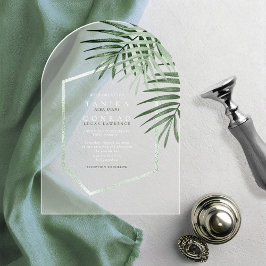 Lush Palm Leaf Wedding Moss Green ID956 Acryl Uitnodigingen